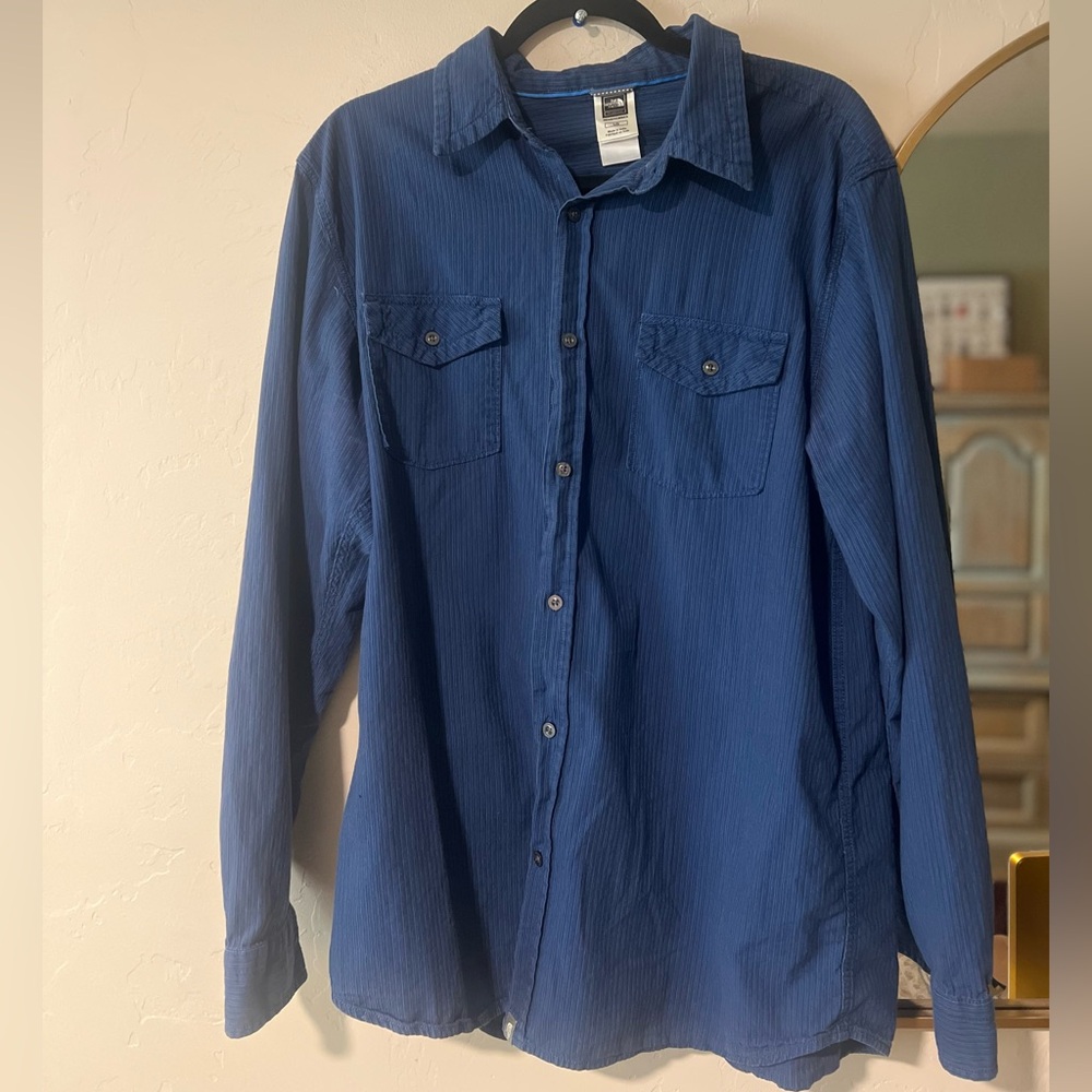 North Face Cotton Blue Stripe Button Down Long Sleeve Size L